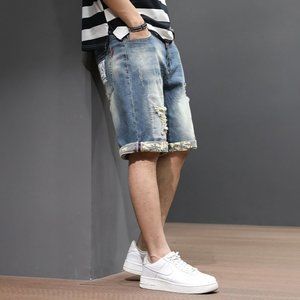 Men Jeans Blue Color Ripped Hip Hop Shorts